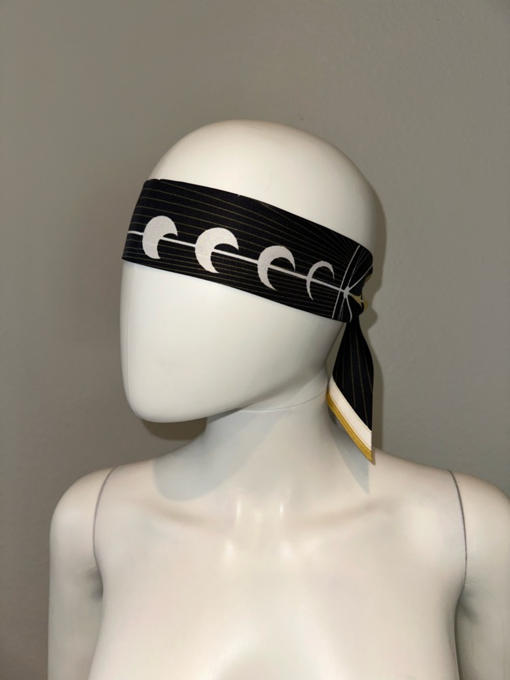 Awe Inspired Black Silk Crescent Moon Thin Boho Headband Neck Scarf Bag Wrap - Picture 5 of 9